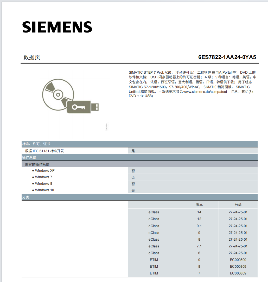 6ES78221AA240YA5 SIMATIC STEP 7 V20 I
